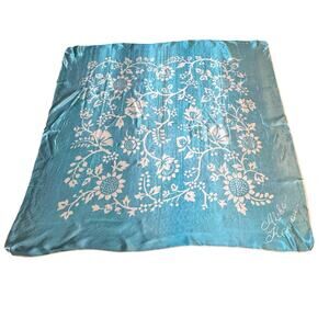 Vintage Aloha Hawaii Blue and White Floral Souvenir Large Square Scarf